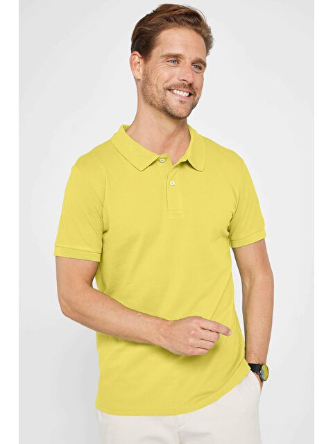 TUDORS Erkek Slim Fit Dar Kesim %100 Pamuk Yeşil Polo Yaka Tişört