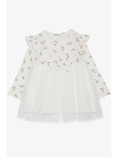 Breeze Kız Çocuk Uzun Kollu Elbise Çiçek Desenli Fırfırlı Fiyonklu Ekru (3-5 Yaş) - S000147073-19965