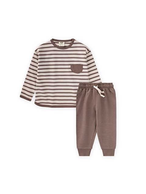 CİGİT Çizgili Sweatshirt Takım 1-7 Yaş Vizon - S000518012-26429