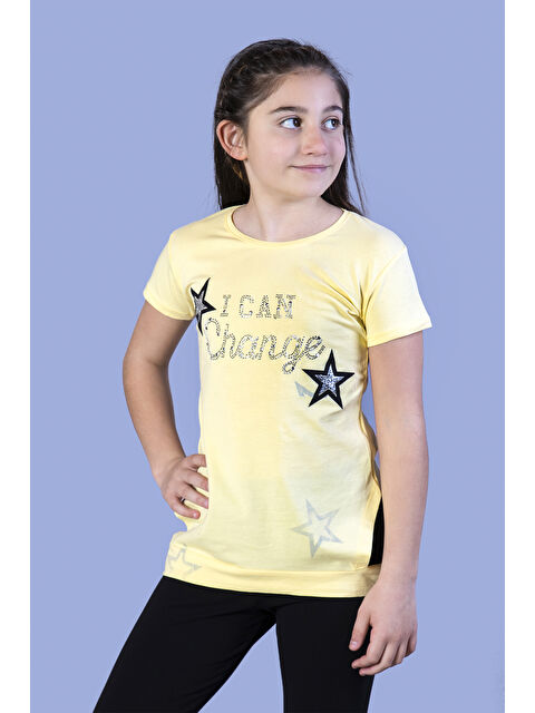 Toontoykids Kız Çocuk Yıldız Baskılı Taş İşlemeli Tişört