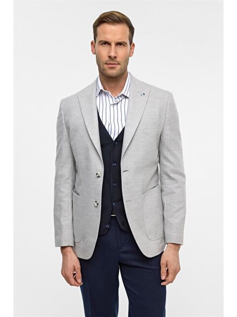 Süvari Gri Slim Desenli Mono Yaka 6 Drop Ceket
