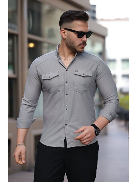 Jane's Erkek çift Cepli çıtçıt Düğmeli Uzun Kollu Gömlek - S000528954-20600