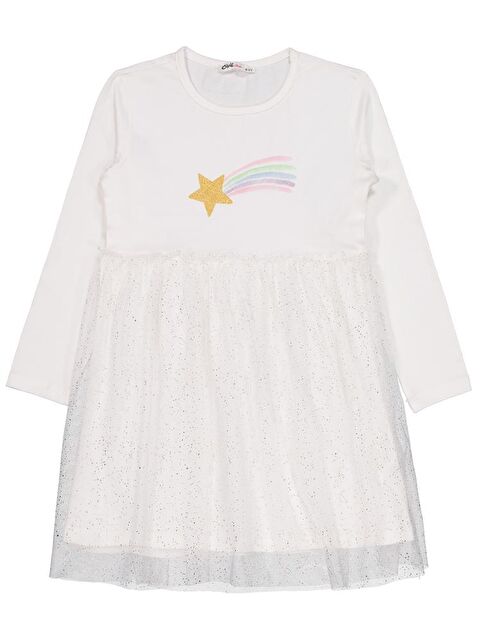 Civil Girls Yıldızlı Rainbow Baskılı 6-9 Yaş Elbise - Ekru 6-7 Yaş - S000485100-19965
