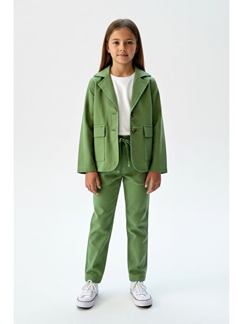 Toontoykids Kız Çocuk 3’lü Takım Klasik Blazer Ceket - Bisiklet Yaka T-shırt - Pantolon