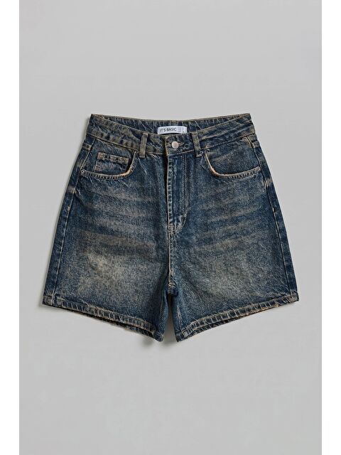 It's Basic Kadın Koyu Tint Diana 2s6 Mom Fit Midi Boy Denim Şort