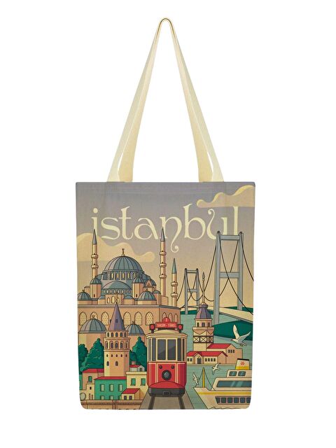 Bagg Kanvas Lila İstanbul Baskılı Bez Çanta - S000334368-19966