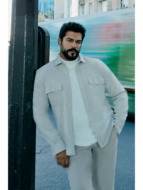 AC&Co / Altınyıldız Classics Erkek Bej Oxford Dar Kesim Klasik Yaka Çift Kapak Cepli Gömlek - S000512336-19928