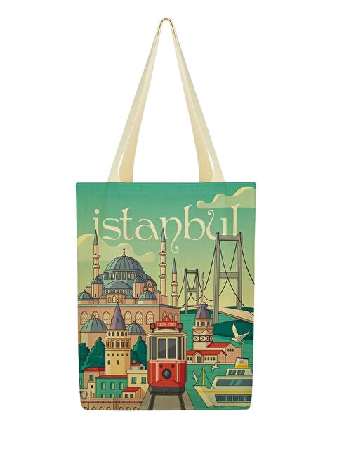 Bagg Kanvas Turkuaz İstanbul Baskılı Bez Çanta - S000334364-19966