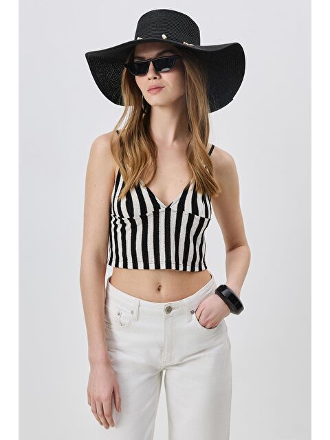 C&City Denizkabuğu Detaylı Geniş Hasır Şapka Y8217 Siyah - S000388388-19351