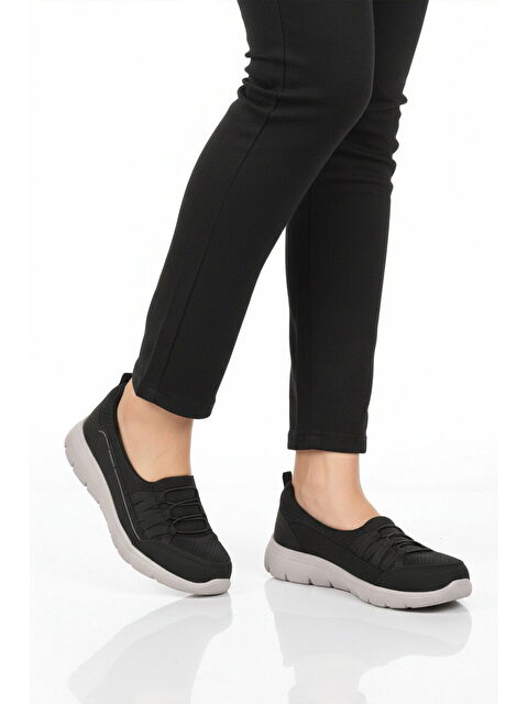 Walkway Siyah Buz Fileli Hafif Esnek Kadın Günlük Yürüyüş ve Spor Ayakkabı Bst-1009 G - S000509083-37438