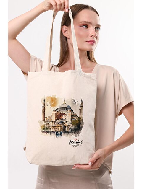 Bagg Kanvas Suluboya Efektli Ayasofya Bez Çanta - S000334366-19966