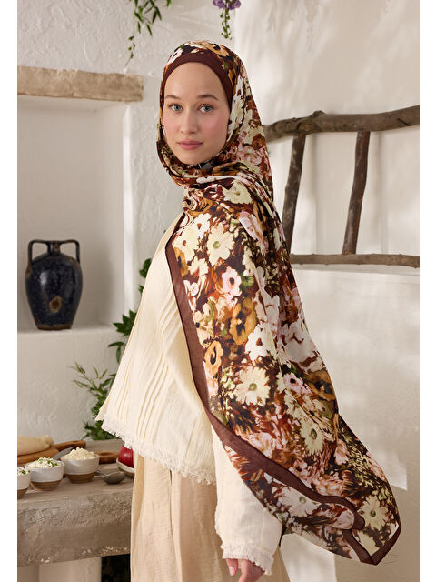 Fresh Scarfs Beauty Blossom Desen Rami Şal Bordo - S000420368-19951