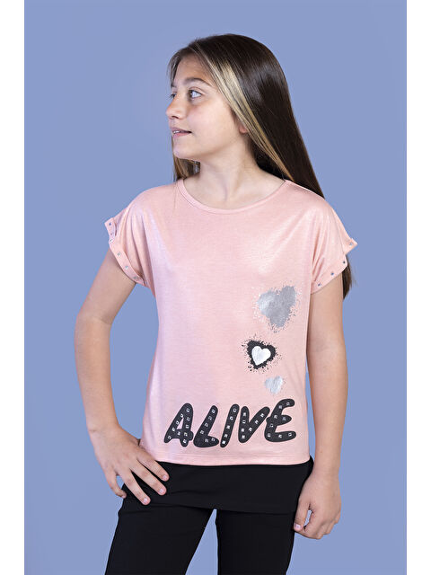 Toontoykids Kız Çocuk Simli Garni Detaylı Baskılı Tişört