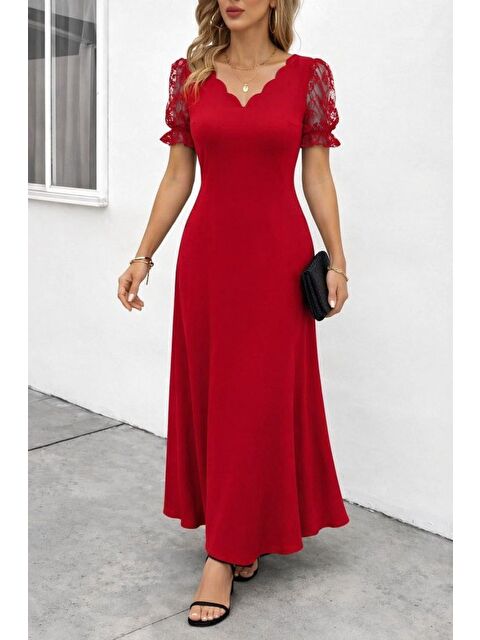 Jane's Kadın Kısa Kollu V Yakalı Uzun Janjan Elbise