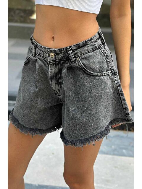 Tofisa Püsküllü Jean Şort Açik Gri - 27361 - S000425462-17308