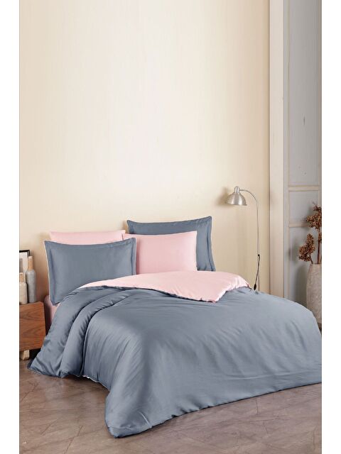 Varol Pamuk Saten (Family Size) Nevresim Takımı İndigo-Pembe - S000379529-37602