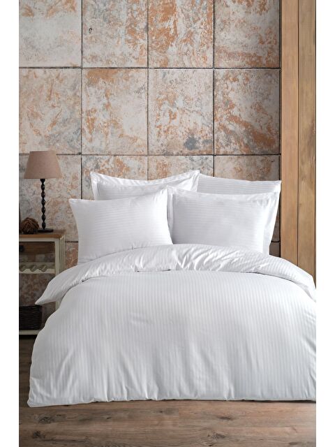 Varol Pamuk Saten Battal Boy (King Size) Nevresim Takımı - Beyaz BEYAZ/CIZGILI - S000393452-20063