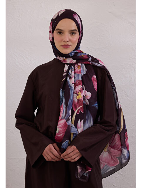 Fresh Scarfs Elegant Flower Desen Rami Şal Mürdüm - S000420293-20036
