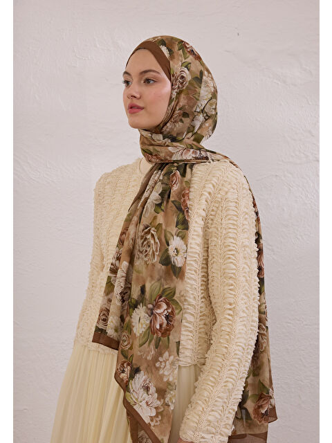 Fresh Scarfs Magnolıa Desen Rami Şal Sütlü Kahve - S000420265-4280
