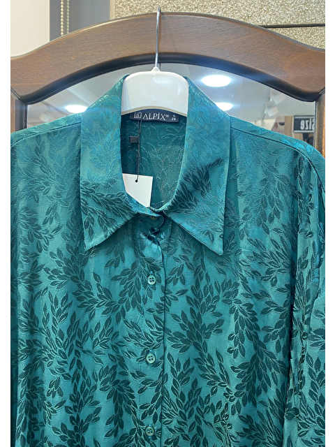 Pera Moda İç Göstermeyen Jakarlı Oversize Uzun Kadın Gömlek - S000318105-18194