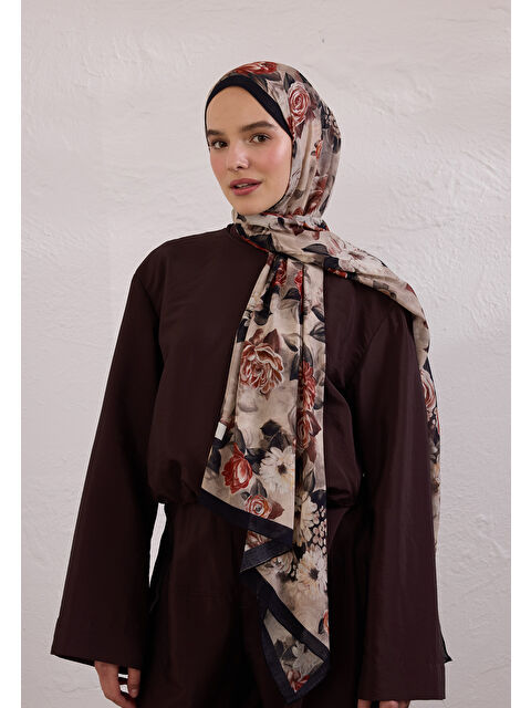 Fresh Scarfs Magnolıa Desen Rami Şal Siyah - S000420265-19351