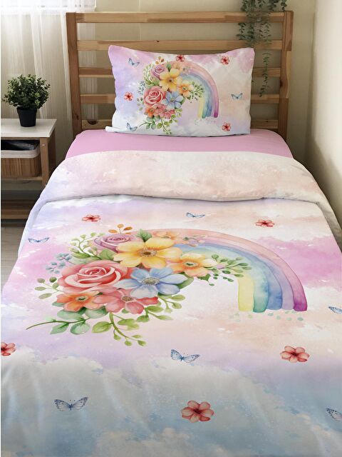 Evmila Çiçek ve  Desenli Çarşafsız 2'li Takım Baskılı Tek Kişilik Nevresim Takımı 160x220 cm - S000164173-23173