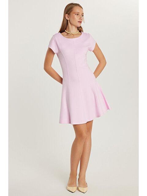 TUDORS Kadın Standart Fit Kısa Kollu U Yaka Pembe Elbise - S000520532-20024