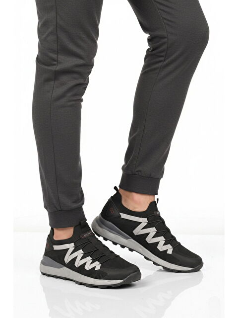 Walkway Siyah Beyaz Fileli Hafif Esnek Bağcıklı Erkek Spor Ayakkabı Bst-650 M - S000509086-37424