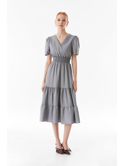 Fullamoda Kruvaze Yaka Beli Lastikli Elbise - S000217092-20600