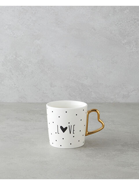 English Home Love Day New Bone China Kupa 400 ml Siyah-Beyaz-Gold - S000491025-2599
