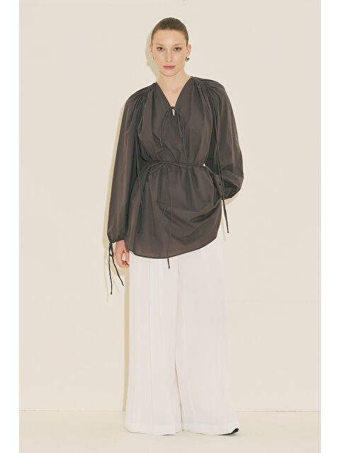 Manuka Bağlama Detaylı Tunik Kahverengi - S000529558-19413