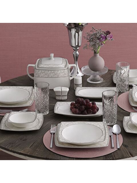 GÜRAL PORSELEN Caroline 85 Parça 12 Kişilik Kare Yemek Takımı 5676 - S000491030-37646