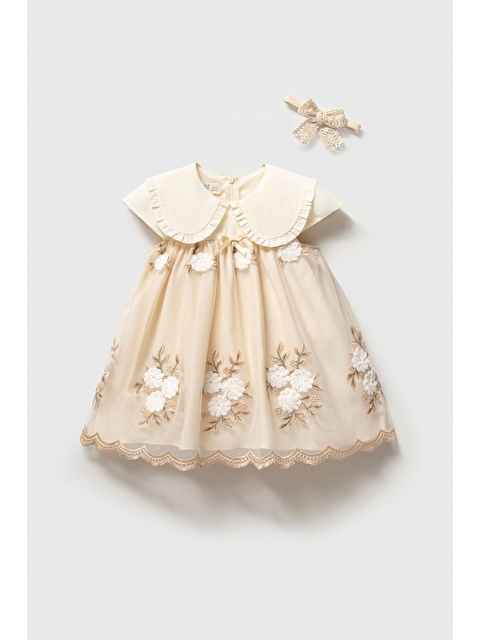 Cantoy Kız Bebek Zarif Dantel İşlemeli Bandanalı Elbise - S000510590-19966