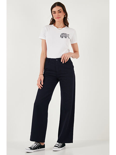 Lela Pamuklu Standart Fit Yüksek Bel Geniş Paça Kadın Pantolon 668YP5344 - S000346531-21164