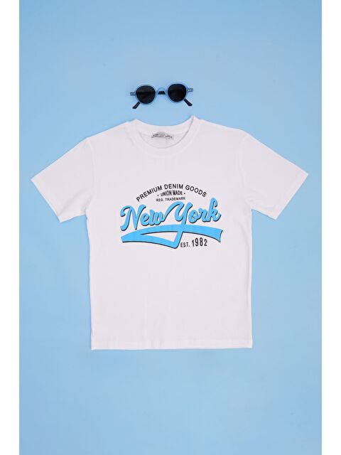 Fullamoda New York Baskılı Bisiklet Yaka Erkek Çocuk Tişört