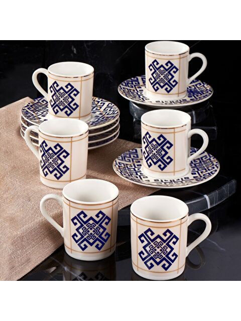 GÜRAL PORSELEN Camelia 12 Parça 6 Kişilik Kahve Fincan Takımı  Lacivert 62492 - S000491036-37646