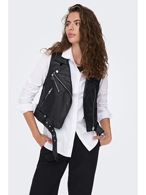 Only Onlvera Fermuarlı Biker Suni Deri Kadın Yelek - S000226418-19351