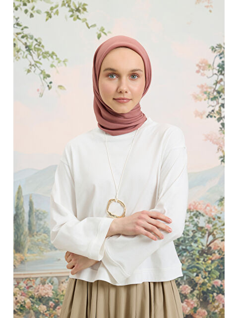 QEF Floş Viskon Düz Eşarp Gül Kurusu