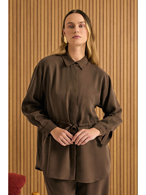 AKER Kahverengi Beli Bağcıklı Lyocell Tunik - S000478458-19413