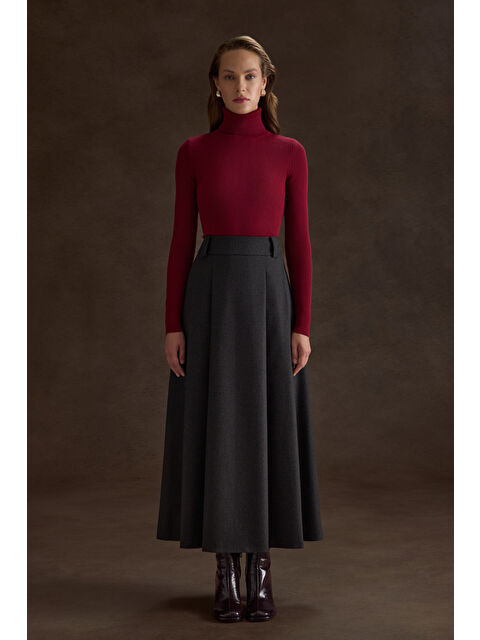 AKER Antrasit Pileli Kloş Dokuma Etek - S000479653-29666