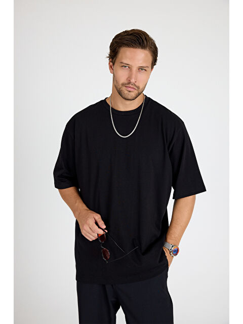 gothamVibes Erkek Timeless Oversize Siyah T-Shirt - S000416259-19351