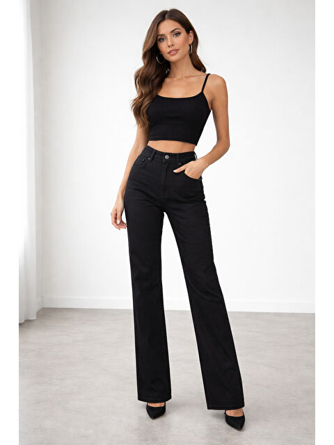 carla10 Yüksek Bel Çan Paça Siyah Jean - S000504844-19351