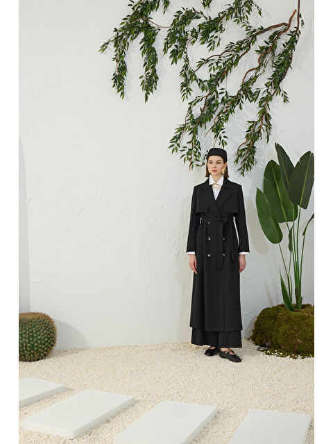 AKER Siyah Çift Rüzgarlı Pardösü