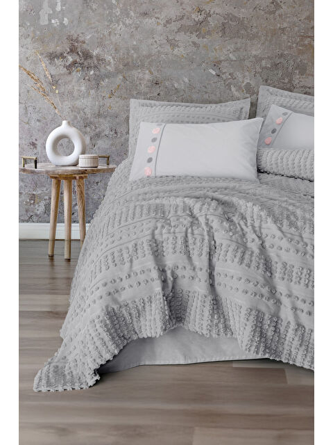 Varol Pamuk Box Limi Yatak Örtülü Nevresim Takımı Siva Gri - S000521514-20600