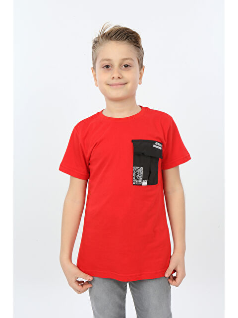 Toontoykids Erkek Çocuk Göğsü Cepli Yazı Baskılı Tişört - S000417876-20045