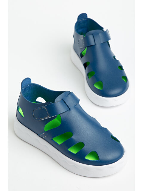 TONNY BLACK Çocuk Unisex Lacivert Hafif Tabanlı Rahat Cırtlı Sandalet