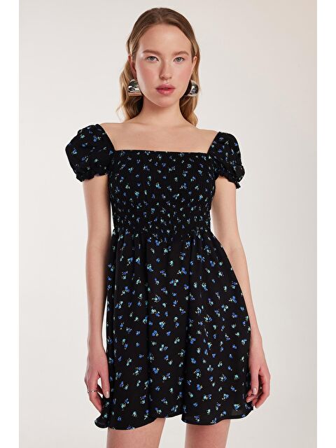 TUDORS Kadın Standart Fit Normal Kesim Viskon Kare Yaka Midi Elbise - S000520549-23173