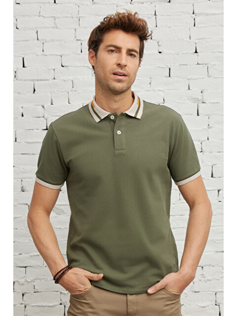AC&Co / Altınyıldız Classics Erkek Haki Slim Fit Dar Kesim %100 Pamuk Polo Yaka Tişört - S000394265-18547