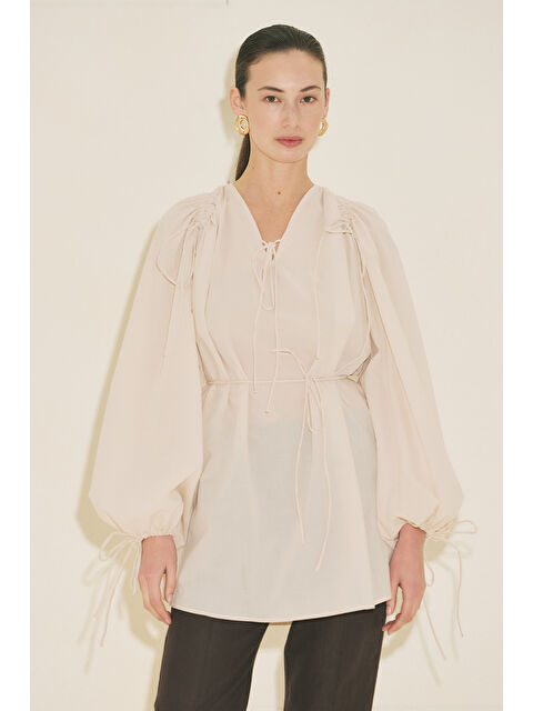 Manuka Bağlama Detaylı Tunik Vanilya - S000529558-17162