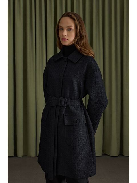 AKER Siyah Seyyar Kemerli Tweed Kap - S000488909-19351